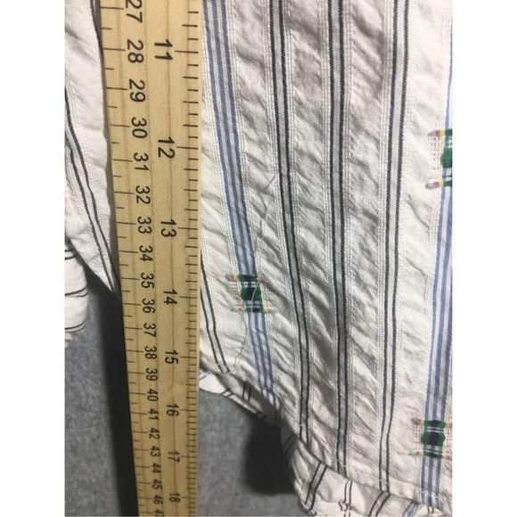 Womens Loft Button Up Shirt Square Detailing Cotton Novelty Print Striped Basic - Picture 4 of 4